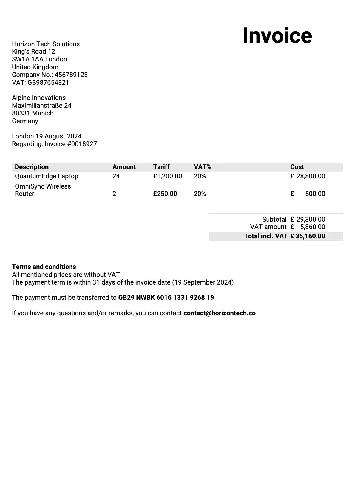 Example invoice